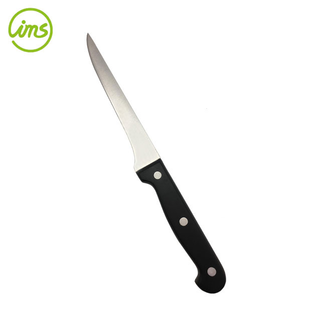 Cuchillo para deshuesar curvo de acero inoxidable con mango de baquelita.